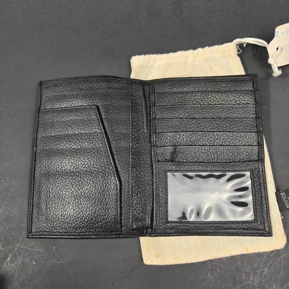 Vintage Pfaffco Vachetta Black Pebbled Leather Bifold Wallet with Dust Bag